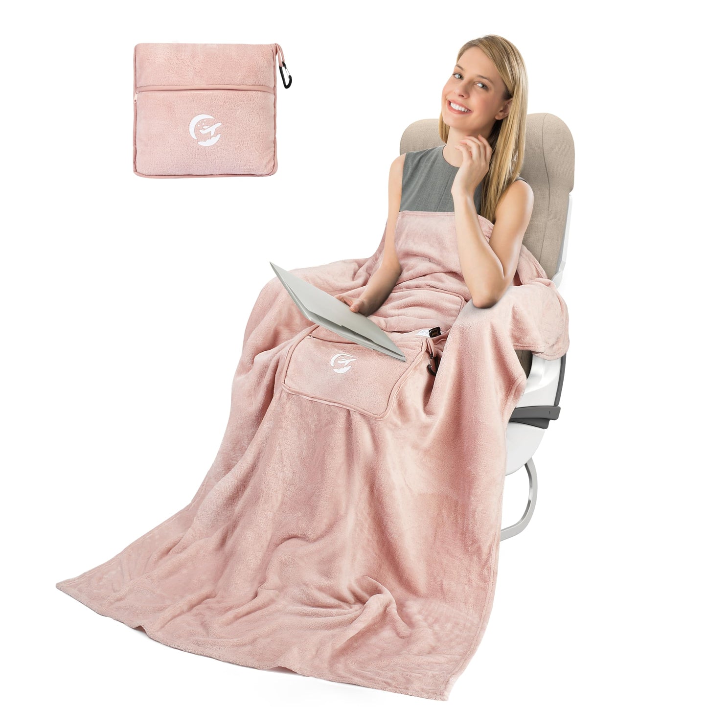 Tirrinia Soft Travel Blanket Pillow, 3-in-1 Foldable Airplane Throw Blanket, Long Flight Essentials, Car Pillow, Lightweight Travel Accessories