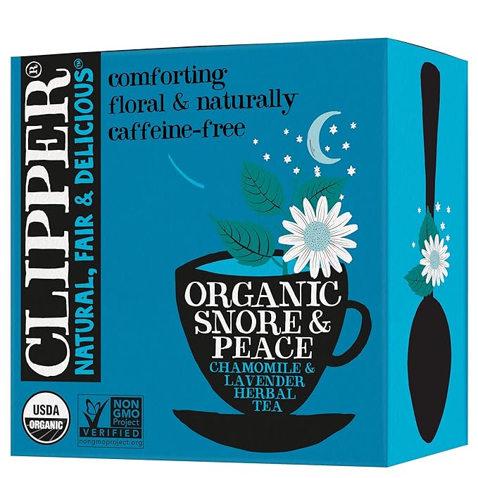 Clipper Tea Snore and Peace Chamomile & Lavender Herbal Tea – Caffeine Free, USDA Organic, Great Hot or Iced – Comfortingly Floral, Natural, Fair & Delicious – 50 Tea Bags