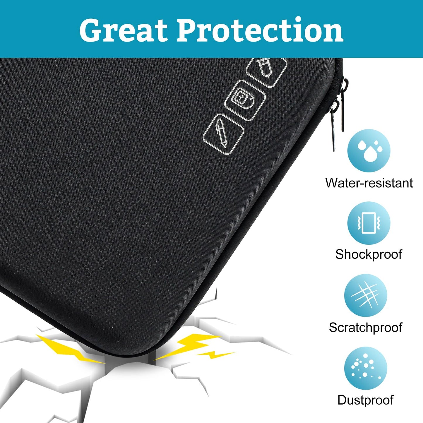 ProCase Diabetic Supplies Hard Travel Case, Diabetes Storage Bag for Glucose Meter, Insulin Pen, Blood Sugar Test Strips, Syringe, Needles and More Kits, Diabetic Care Kits Organizer Holder -Black