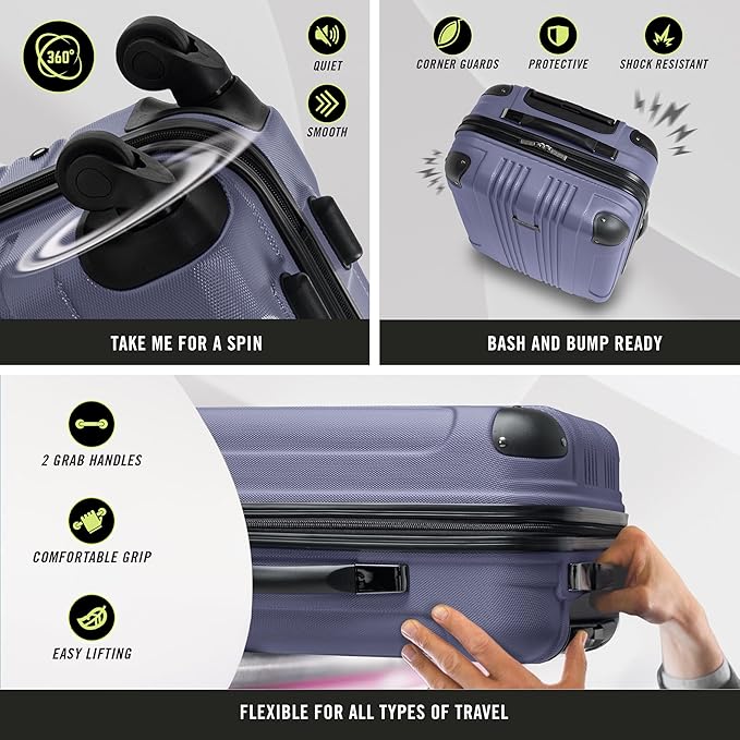 Kenneth Cole REACTION Out of Bounds Lightweight Hardshell 4-Wheel Spinner Luggage, Smokey Purple, 24-Inch Checked