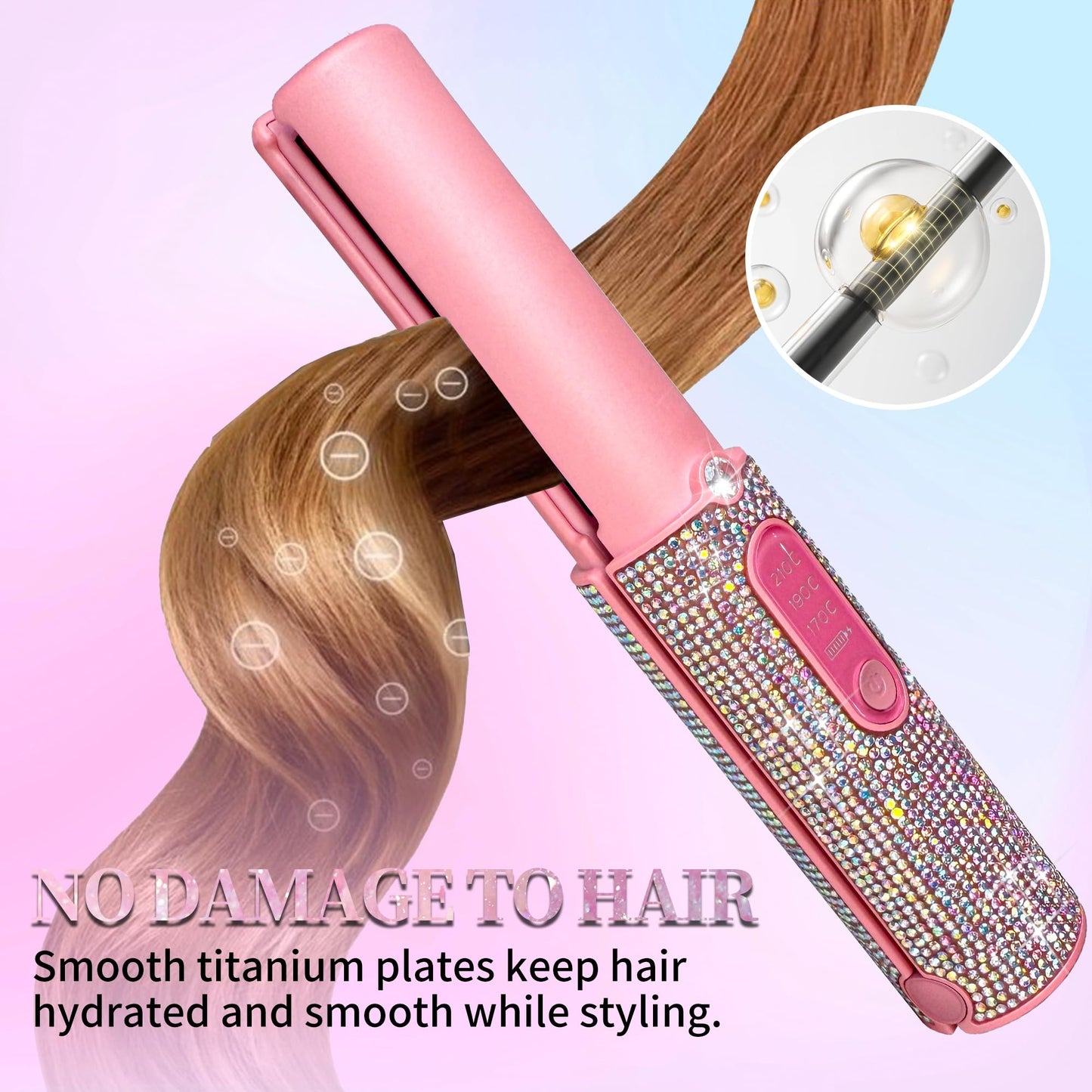 Cordless Hair Straightener, Portable Straightener 2 in 1 for Hair Straightening and Curling, Fast Heating Cordless Flat Iron, Cordless Curling Iron 5000mAh Rechargable for Travel (Mermaid)