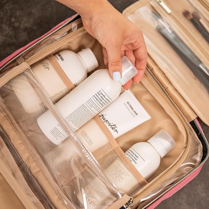 Carrywell |Not Made In China| Hanging Toiletry Travel Bag For Women, Makeup Organizer Case, Water-Resistant Cosmetic Bag For Full-size Containers, Toiletries (Rosewood Pink, Medium)