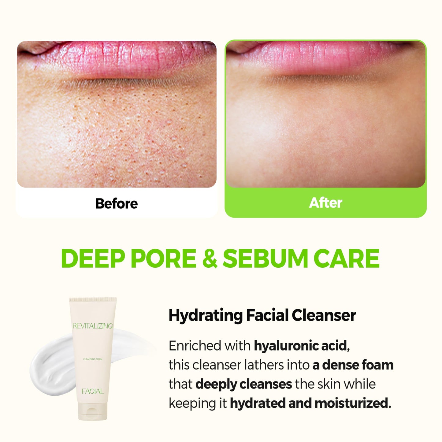 KLAVUU Revitalizing Deep Pore Care Face Wash | Hydrating Facial Cleanser for Sensitive skin with Hyaluronic Acid & Panthenol | Removes Makeup Gently | Fragrance Free - 5.07floz