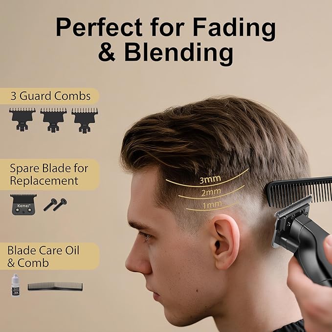 KEMEI 2299 & Extra Blade,Professional Electric Beard Trimmer for Men,Cordless Mens Hair Clippers,Barber Clippers for Hair Cutting/Mustache, Hair Clipper Kit,Trimmers for Barbers,T Liners,Zero Gapped