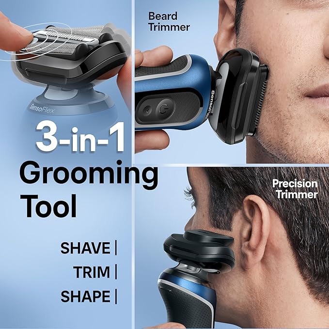 Braun Electric Shaver for Men, Series 6 6177cc, Wet & Dry Shave, Turbo & Gentle Shaving Modes, Foil Shaver, Blue