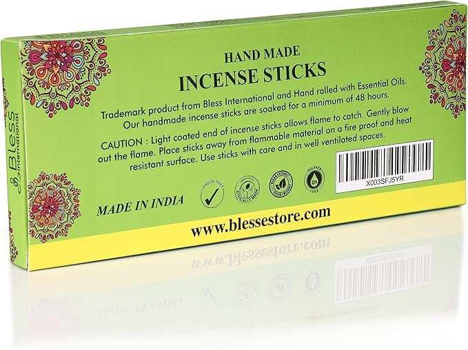Bless-Green-Tea 100%-Natural-Handmade-Hand-Dipped-Incense-Sticks Organic-Chemicals-Charcoal-Free Purification-Relaxation-Positivity-Yoga-Meditation Best-Woods-Scent (100 Sticks(5.25 OZ))