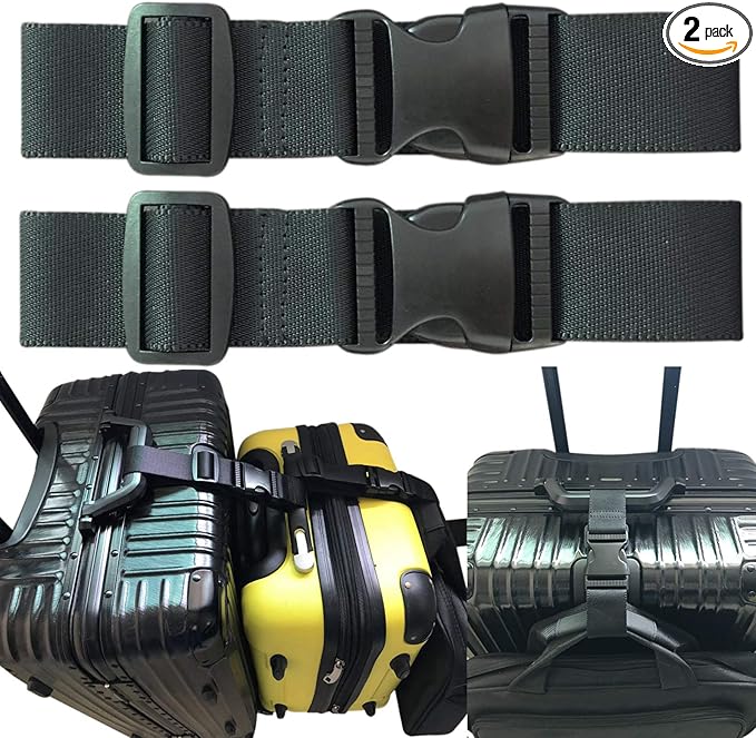 2pcs Travel Luggage Straps for Suitcases, Two Add a Bag Travel Luggage Adjustable Buckle Belt Travel Accessories Connector Attachment - Connect Your 3 luggages