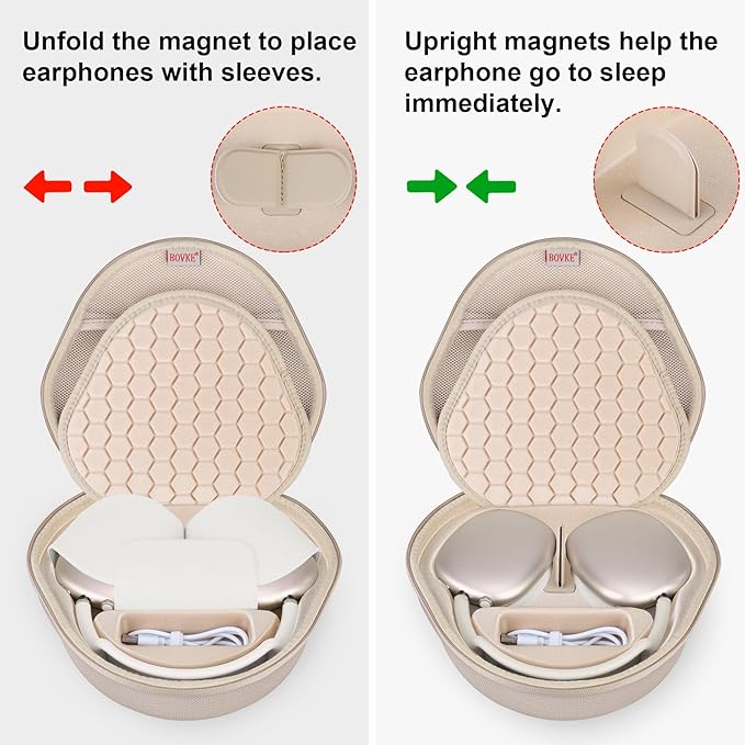 BOVKE Hard Carrying Case with Sleep Mode for Apple AirPods Max Wireless Over-Ear Headphones, AirPods Max Protective Portable Storage Bag with Mesh Pocket for Headphone Accessories, Starlight