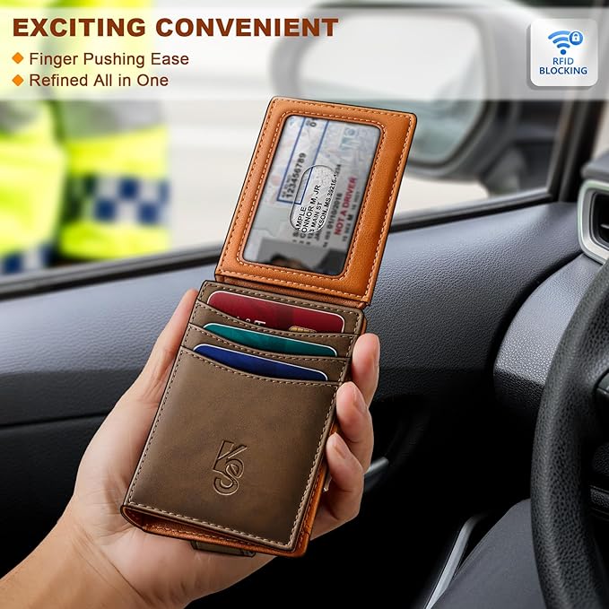 KEMISANT Men Wallet, Slim Leather Wallet Money Clip Magnetic Closure ID Windows 14Cards RFID Blocking