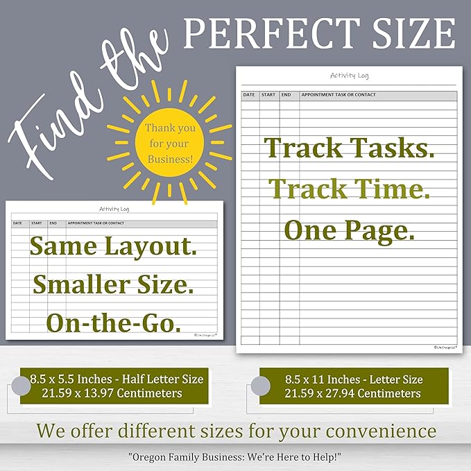 Activity Log Notepads(2 Pack, 50 Pages Each) Pad Planners to List a Task, Action or Contact. A Versatile Work Tool to Track Time & Office Productivity. 8.5 X 5.5, A5 Sheets. Made in the USA.