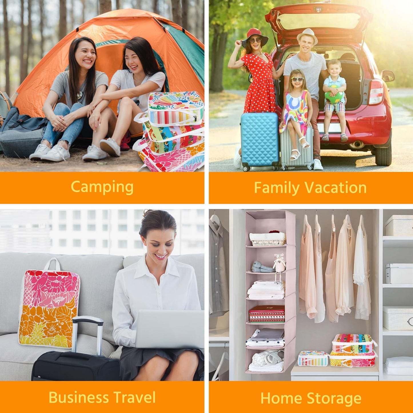 6 Pcs Compression Packing Cubes Waterproof Suitcase Travel Bag Luggage Backpack Organizer Travel Cubes for Packing-Tropical Banana