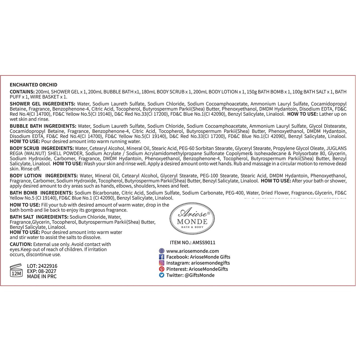 Spa Gift Baskets for Women, Gift Set for Mom Enchanted Orchid Scent, Home Spa Kit with Bubble Bath, Body Lotion, Bath Bomb, Bath Salt, Bath Gift Baskets, Birthday Gifts for Women