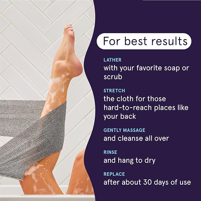 Cleanlogic Body Exfoliating Cloth, Stretchy Detox Charcoal Infused Exfoliator Bath and Shower Washcloths, Reusable Daily Skincare Tool, 3 Count Value Pack