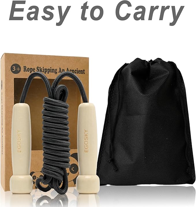 Jump Rope for Women Men Kids, EGOSKY Adjustable Wooden Handle Skipping Rope for Adult Boys Girls Fitness Exercise Outdoor Activity