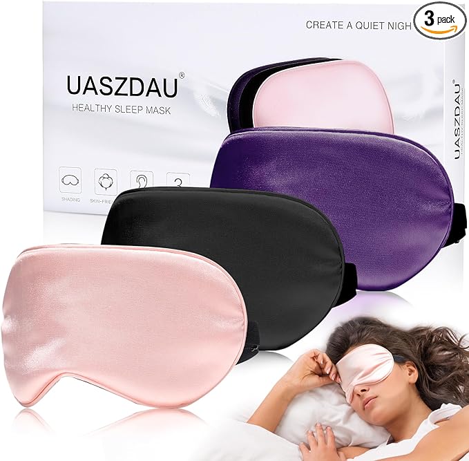 Eye Mask for Sleeping,3 Pack Silk Sleep Masks for Women Men-Blindfold for Travel on Airplane,100% Pure Silk Eye Mask for Sleep with Adjustable Strip