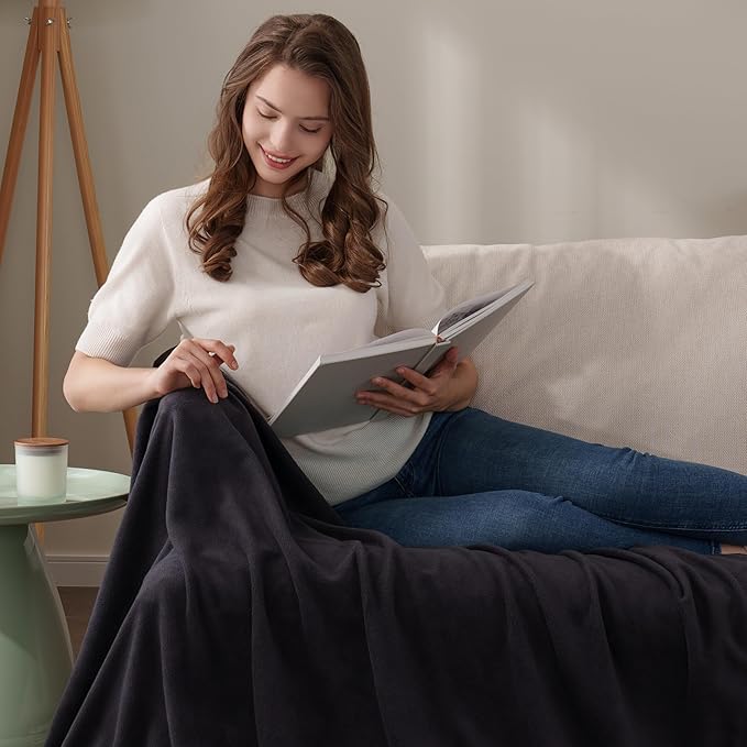 Berkshire Blanket Microfleece Throw Size Bed Throw Blanket Black, Lightweight Soft Breathable Plush Micro Fleece Throw Blanket for Travel, Bed and Couch, 50x60 Inches