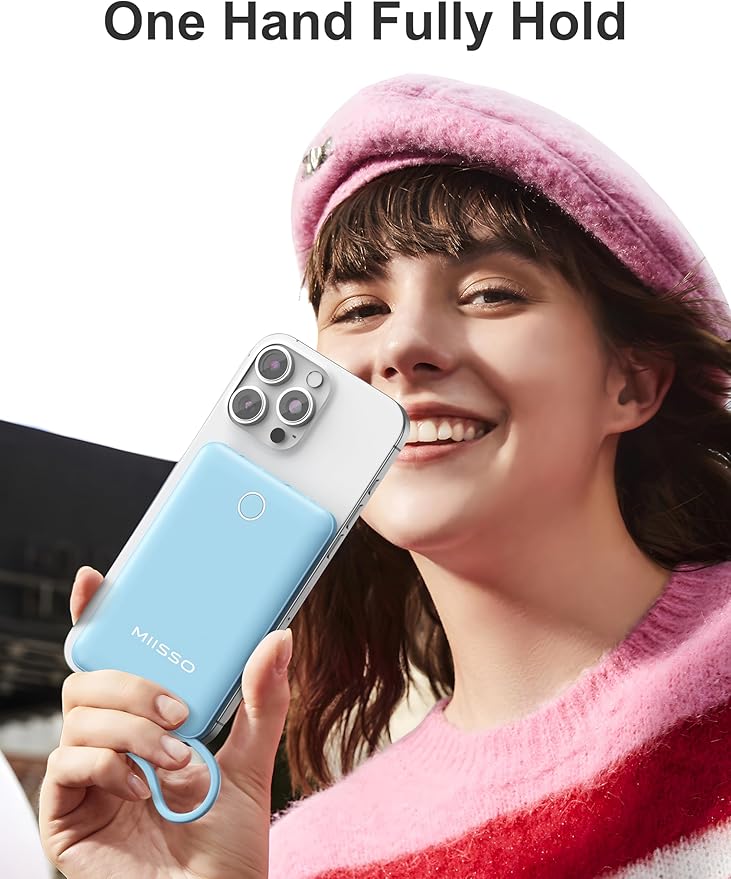 10000mAh Compatible with iPhone 15/16/17 (Only) Slim Portable Charger with Built in Cable, Power Bank Travel Charger External Battery Pack for Phone, 3 Output USB Type C Cord Clutch Charger, Blue