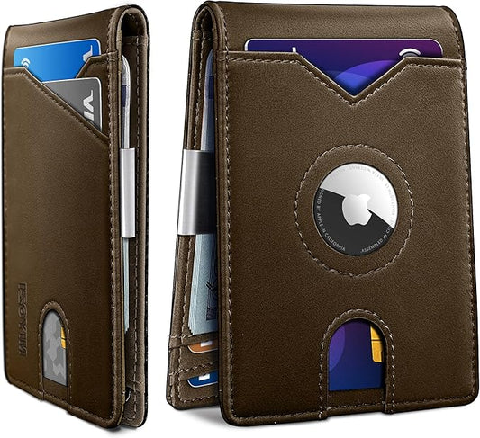 Airtag Wallet for Men,with Money Clip 11 Cards Slim Front Pocket Leather RFID Blocking Wallet with Gift Box