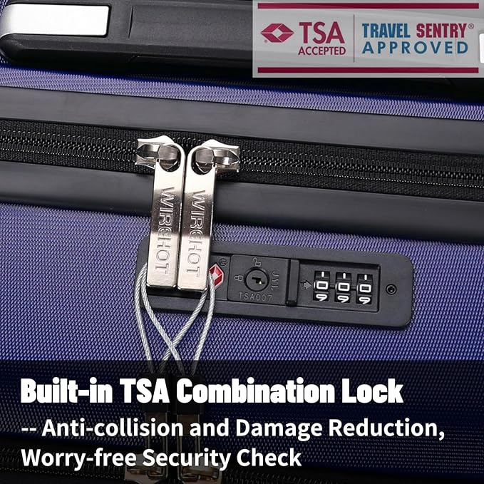 20 inch Small Carry On Luggage Front Open with Laptop Pocket, ABS+PC Hard Shell Suitcase with Spinner Wheels TSA Lock & YKK Zipper, 20in/Toiletry Bag/Handbag, Dark Deep Navy Blue