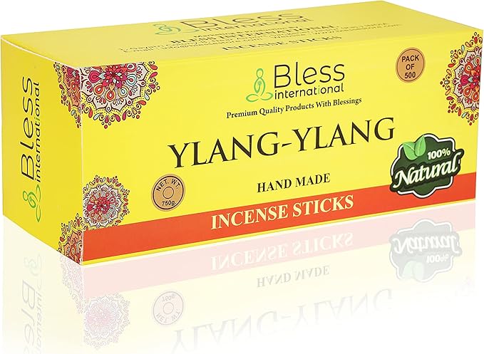 Bless-YLANG-YLANG 100%-Natural-Handmade-Hand-Dipped-Incense-Sticks Organic-Chemicals-Charcoal-Free Purification-Relaxation-Positivity-Yoga-Meditation Best-Woods-Scent (500 Sticks(26 OZ))