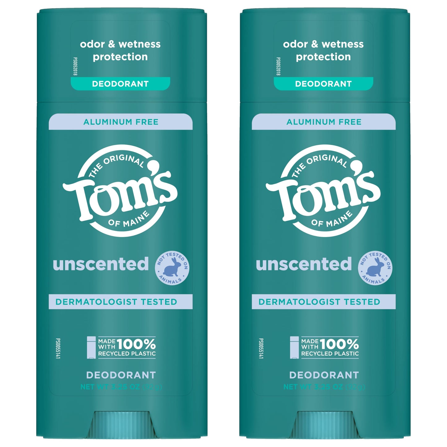 Tom’s of Maine Unscented Aluminum Free Natural Deodorant For Women & Men | Goes on Clear | Odor & Wetness Protection | Naturally Derived and Moisture-Locking Ingredients | 3.25 oz (2 Pack)