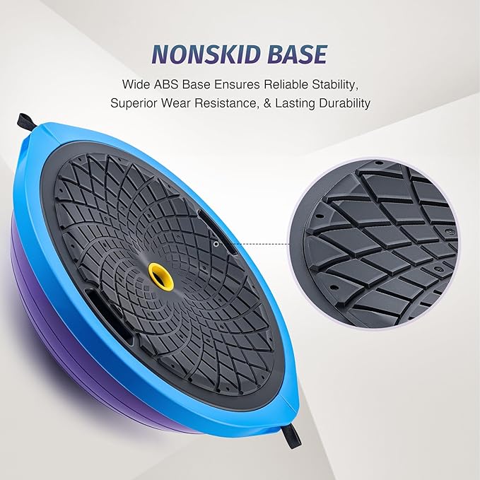 ZELUS 25in. Balance Ball | 660lb Inflatable Half Exercise Ball Wobble Board Balance Trainer w Nonslip Base | Half Yoga Ball Strength Training Equipment w 2 Bands, Pump, Extra Ball Included