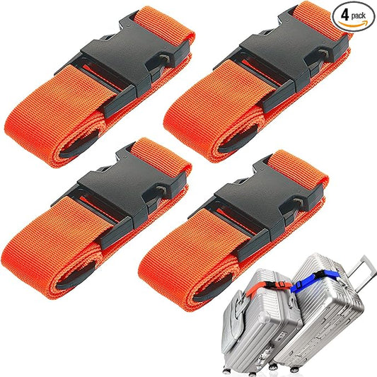 4Pack Luggage Straps Add Bag Luggage Straps to Connect Two Suitcases, Adjustable Luggage Belt Connector for Carry On, Travel Attachment Accessories for Connect Your 3 Luggages, Orange
