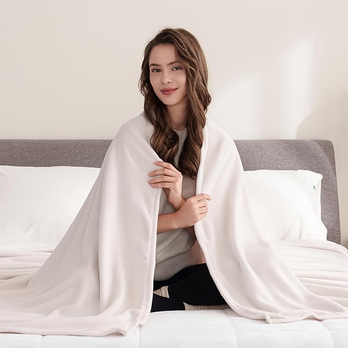 Berkshire Blanket Microfleece Throw Size Bed Throw Blanket Macadamia,Lightweight Soft Breathable Plush Micro Fleece Throw Blanket for Travel,Bed and Couch,50x60 Inches