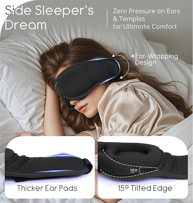 Sleep Mask with Headphones Bluetooth 5.4, TOPOINT 3D Eye Mask Blackout with Soft Bamboo Cotton for Side Sleepers Women Men, Sleep Headphones Earphones HD Speaker Microphone for Travel Meditation Gift