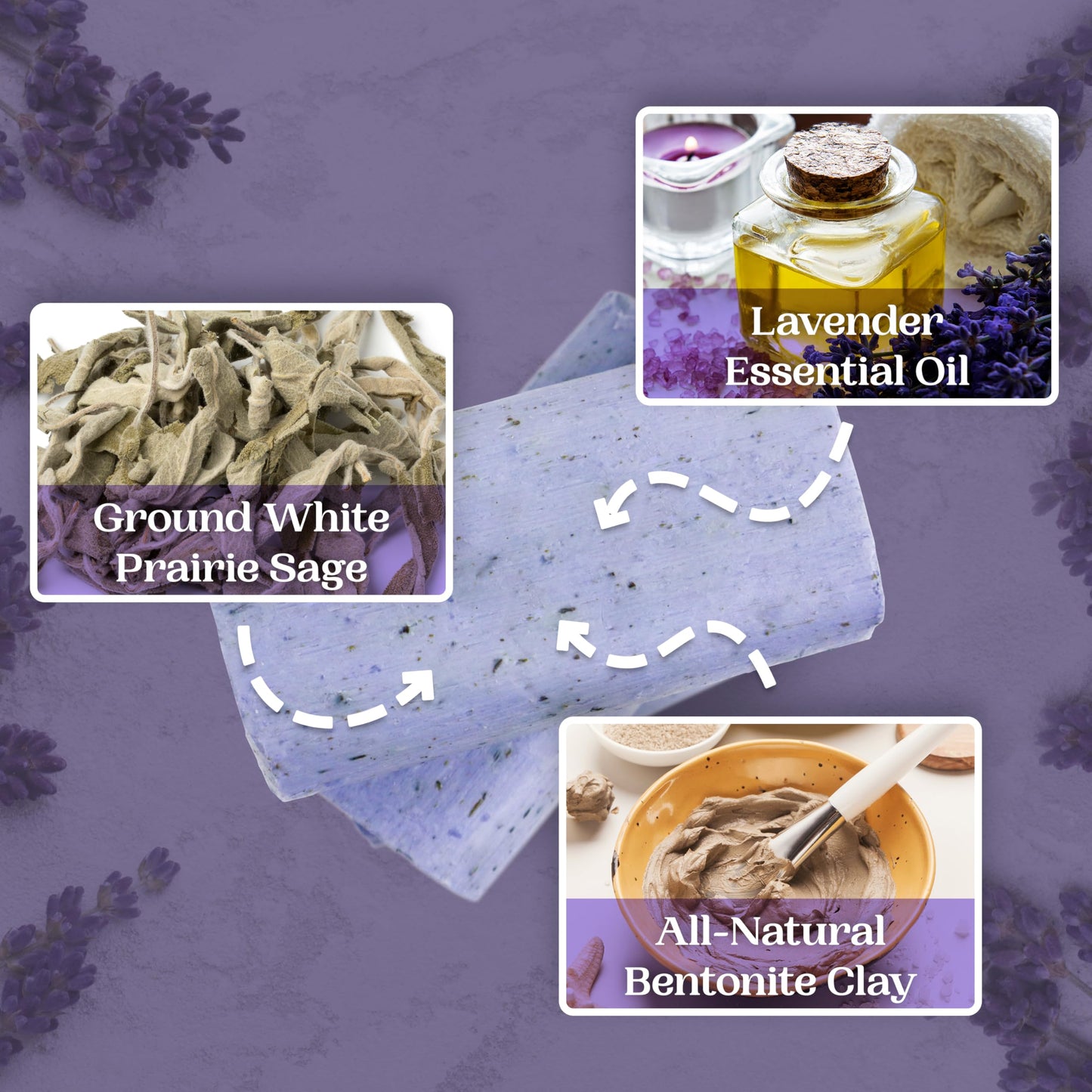 Amish Farms Sage Soap Bar, Original Recipe with Bentonite Clay, Lavender Scent – Handmade in USA, Face & Body Soap Scrub, No Parabens, No SLS, Gentle for Sensitive Skin (4 Bars)