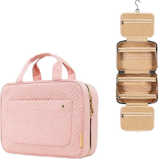 Carrywell |Not Made In China| Hanging Toiletry Travel Bag For Women, Makeup Organizer Case, Water-Resistant Cosmetic Bag For Full-size Containers, Toiletries (Pink, Small)