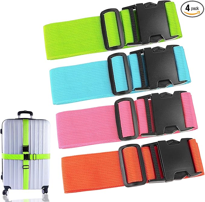 4Pcs Luggage Straps Suitcase 80In Long Adjustable Travel Accessories TSA Approved, Belts to Keep Your Suitcase Secure While Traveling, Premium Accessory for Travel Bag Closure, Multicolor