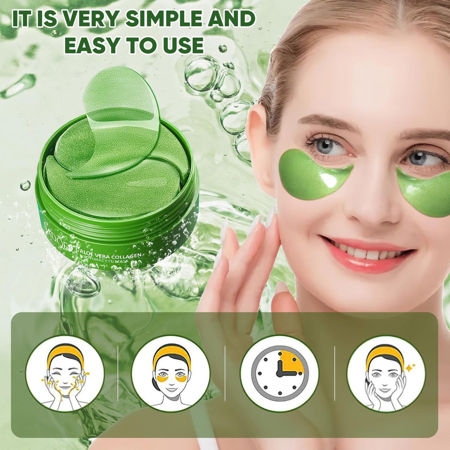 Aloe Vera Eye Mask- 60 PCS Aloe Vera Under Eye Patches-Under Eye Patches for Dark Circles,Eye Puffiness & Dark Circles Treatment,Reduces Wrinkles & Fine Lines,Improves & Firms Eye Skin
