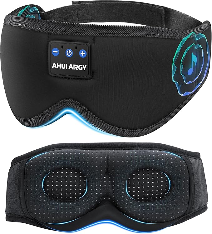 Ice Silk Sleep Mask with Headphones, Sleep Headphones for Side Sleeper with 3D Cups, Bluetooth 5.4 Sleeping Eye Mask, Total Blackout Sleeping Headphones for Women Men(Black)