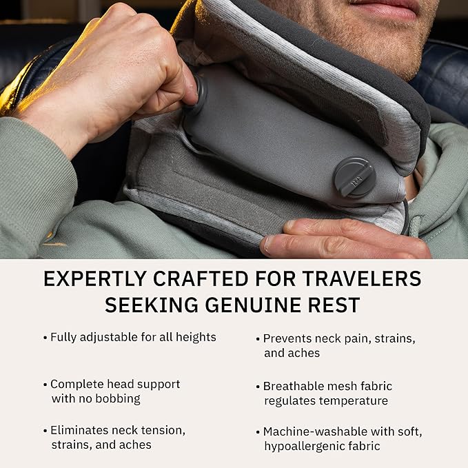 trtl Pillow Plus - Airplane Neck Pillow for Traveling - Height-Adjustable, Breathable Travel Pillow for Head and Neck Support While on Planes, Cars, and Trains - Machine Washable