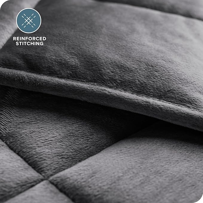 Bare Home Weighted Blanket Full or Queen Size 12lb (48" x 72") for Adults - Minky Fleece - Premium Heavy Blanket Nontoxic Glass Beads (Grey, 48"x72")