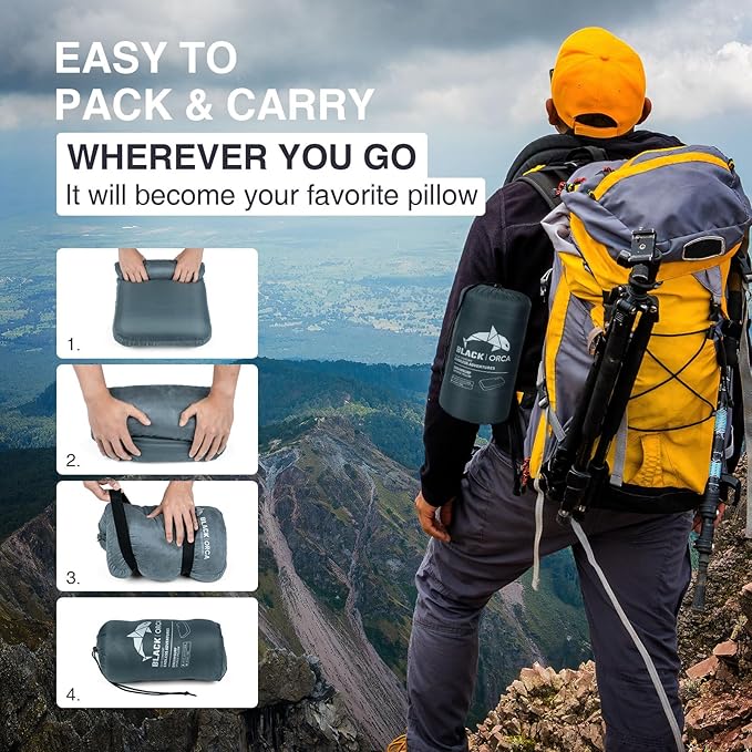 Camping Pillow, Memory Foam Travel Pillow with Portable Bag, Travel Pillows for Sleeping Hiking Pillow for Car Camping, Airplane, Backpacking