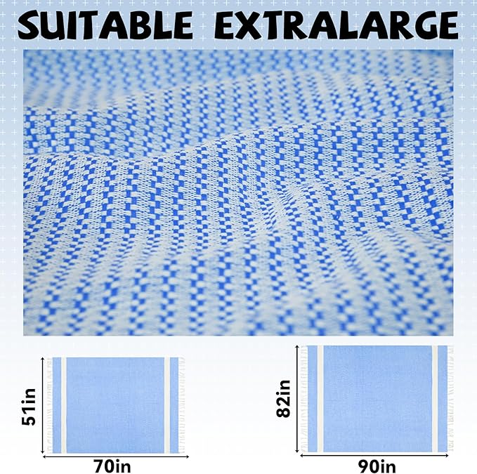 Jumbo Turkish Beach Towel Blanket Picnic Ourtdoor Mat Oversized Sandproof Fast Dry Thin Extra Large XL Big Huge Compact Soft Cotton Cute Summer Vacation Gifts Travel Essential Cruise Ship Accessories