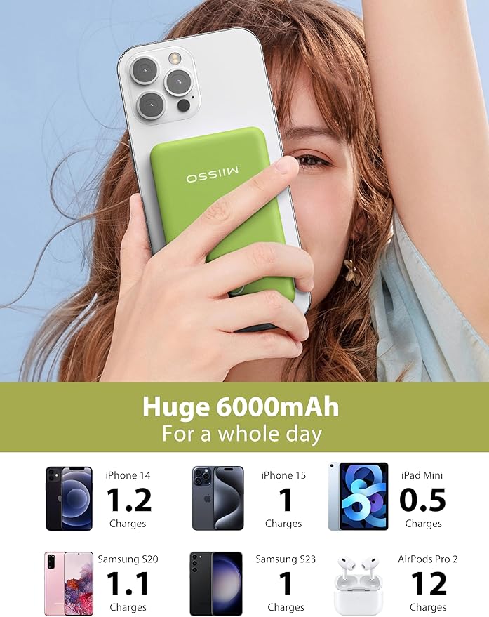 6000mah Ultra Slim Built in Cables Power Bank, Card Size Built in USB C Cords Battery Pack Portable Charger for Phones, 3 Output External Battery Pack Compatible with iPhone, Samsung, Deep Green