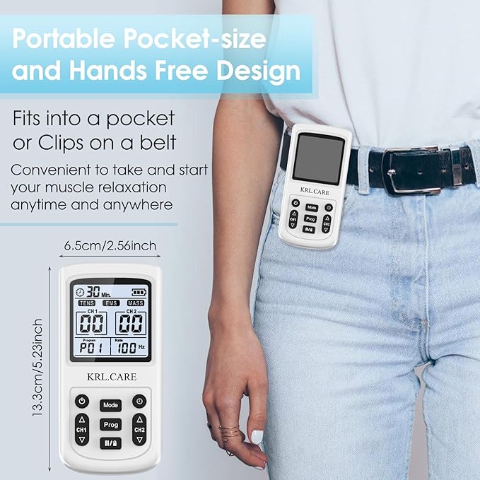 3-in-1 TENS Unit Muscle Stimulator, EMS Massage Machine with 40 Intensities for Gradual Shoulder, Sciatica, Back Pain Relief, Muscle Recovery, 28 Modes Portable Dual Channel with 8 Electrodes Pads