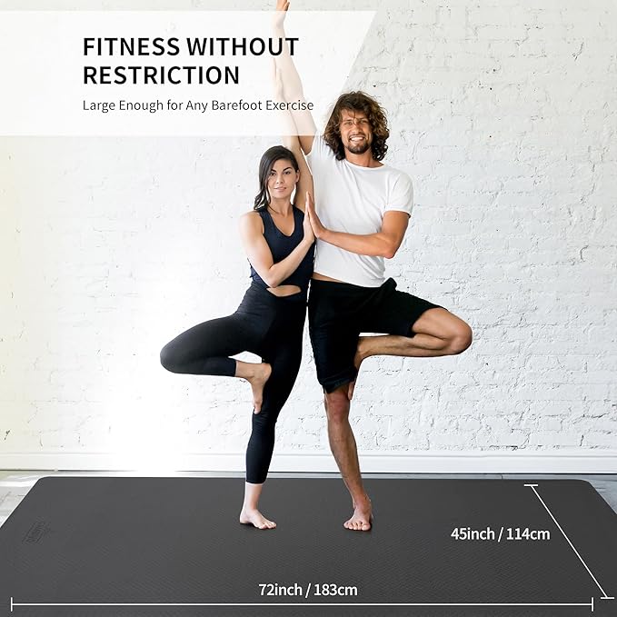 CAMBIVO Large Yoga Mat (6'x 4'), Extra Wide Workout Mat for Men and Women, Yoga Mat Thick 1/3 &1/4 Exercise Mats for Home Workout, Yoga, Pilates (Black,1/4 inch)