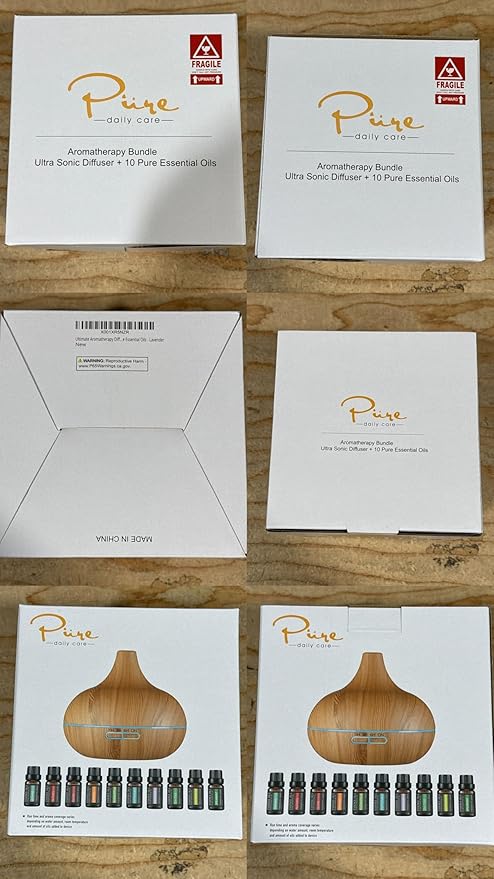 Ultimate Aromatherapy Diffuser & Essential Oil Set - Ultrasonic Top 10 Oils Modern with 4 Timer 7 Ambient Light Settings Therapeutic Grade Lavender