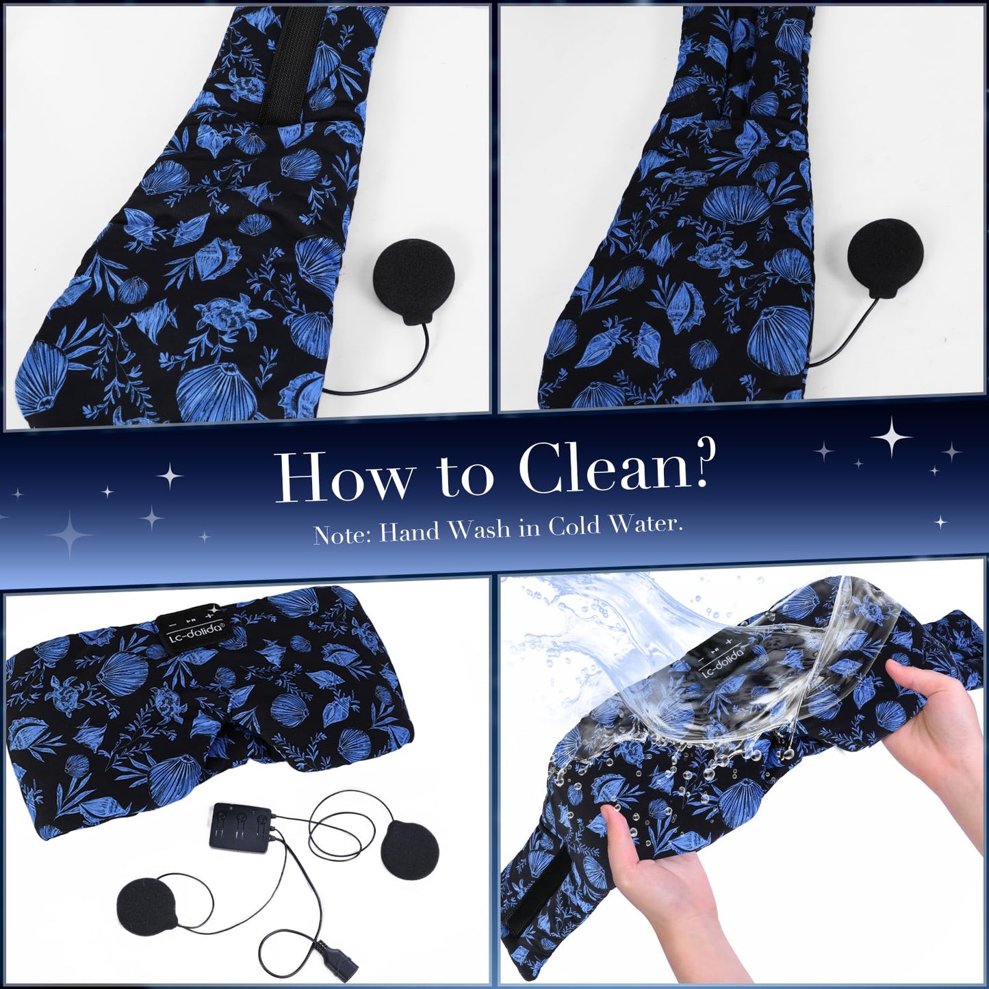 LC-dolida Sleep Mask with Bluetooth Headphones, Extra Large Silk Eye Mask for Sleeping Side Day Sleepers, Sleep Headphones Bluetooth 5.4 for Women Men with Thin Speaker, Blackout, Comfort, Microphone