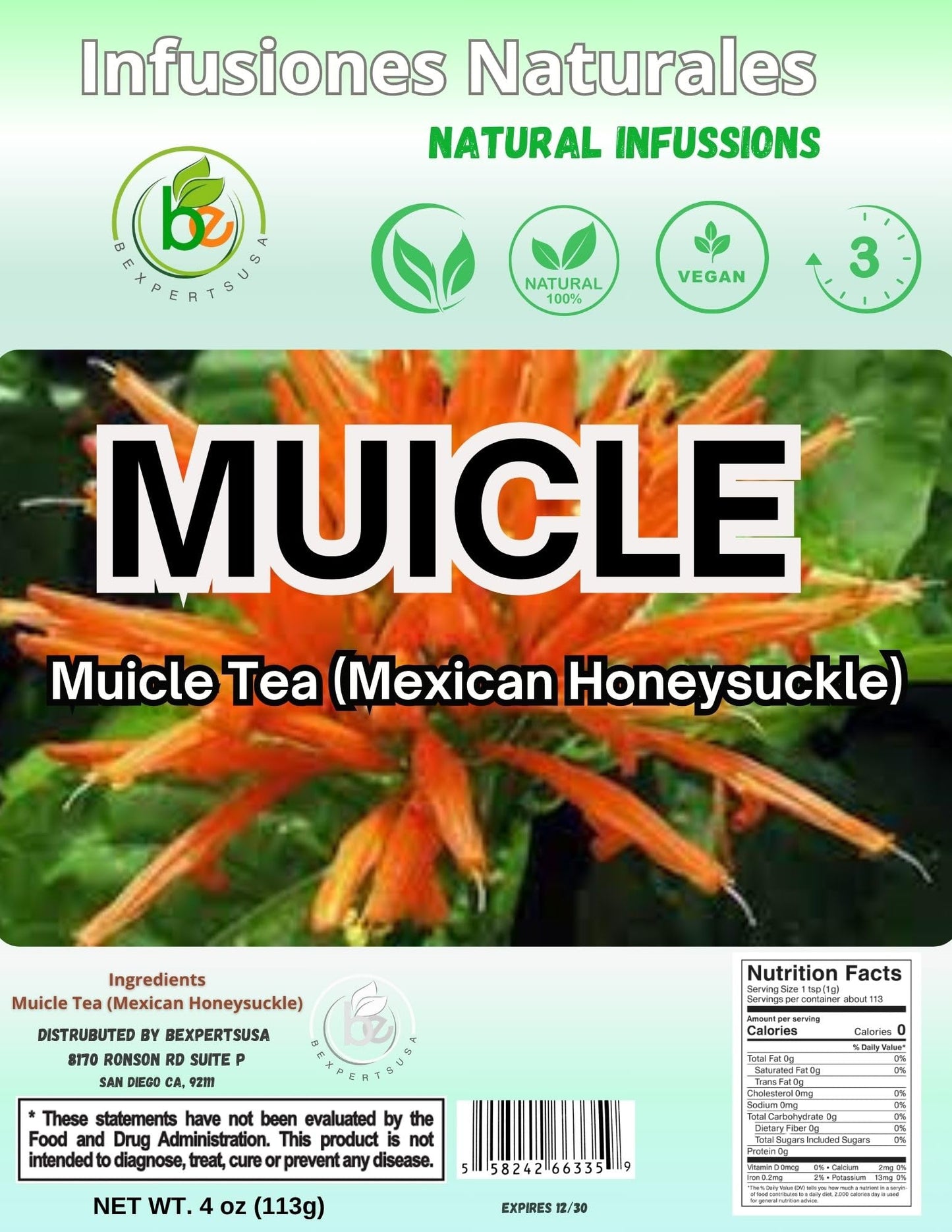 Muicle Té (Mexican Honeysuckle Herbal Tea) - 4 oz - 100% Natural, Vegan, Non-GMO: