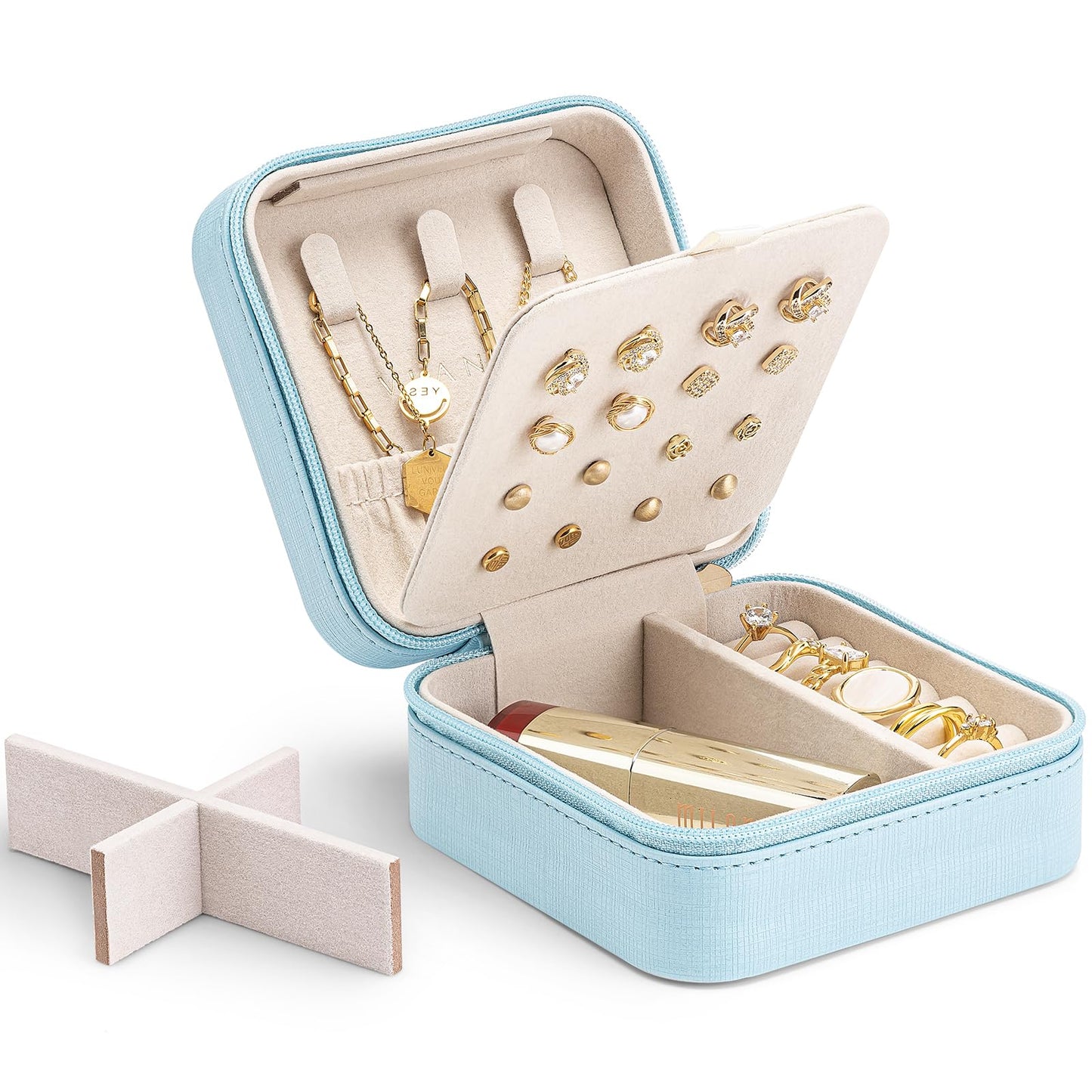 Vlando Travel Jewelry Case, Small Travel Jewelry Organizer Box for Girls Women - Blue