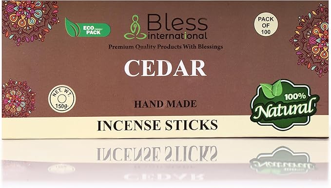 Bless-Cedar 100%-Natural-Handmade-Hand-Dipped-Incense-Sticks Organic-Chemicals-Charcoal-Free Purification-Relaxation-Positivity-Yoga-Meditation Best-Woods-Scent (100 Sticks(5.25 OZ))