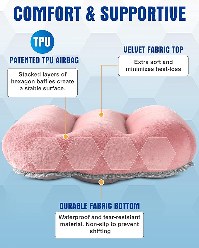 Ultralight Inflatable Camping Pillow for Sleeping – Soft Velvet Cover, Compact & Portable, Ergonomic Neck Support, Machine Washable Air Pillow, Perfect for Travel, Hiking, Backpacking – Pink