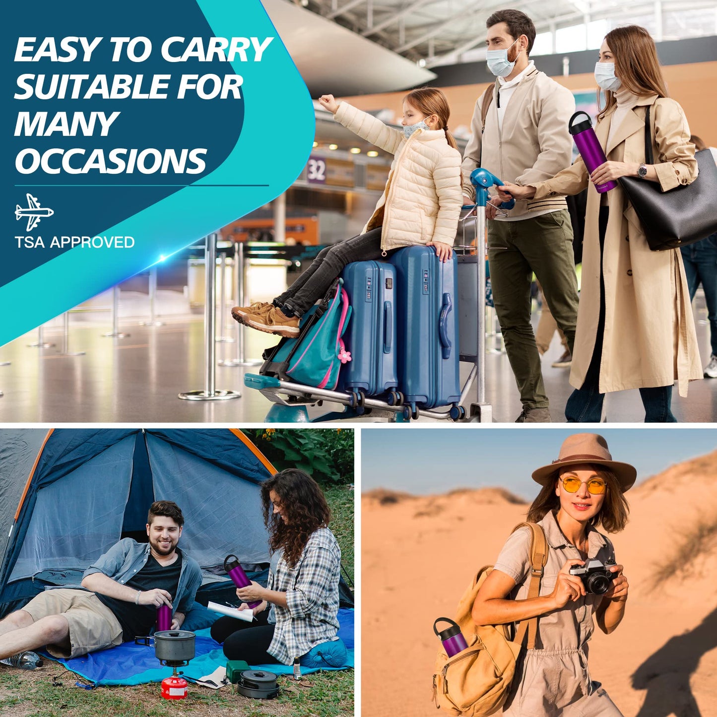 Insulin Cooler Travel Case TSA Approved, Refrigerated Medicine Case with Ice Packs, 60H 3 Pens Medicine Travel Cooler for Diabetes, Medication Organizer for Diabetic Supplies Carrying (Purple)