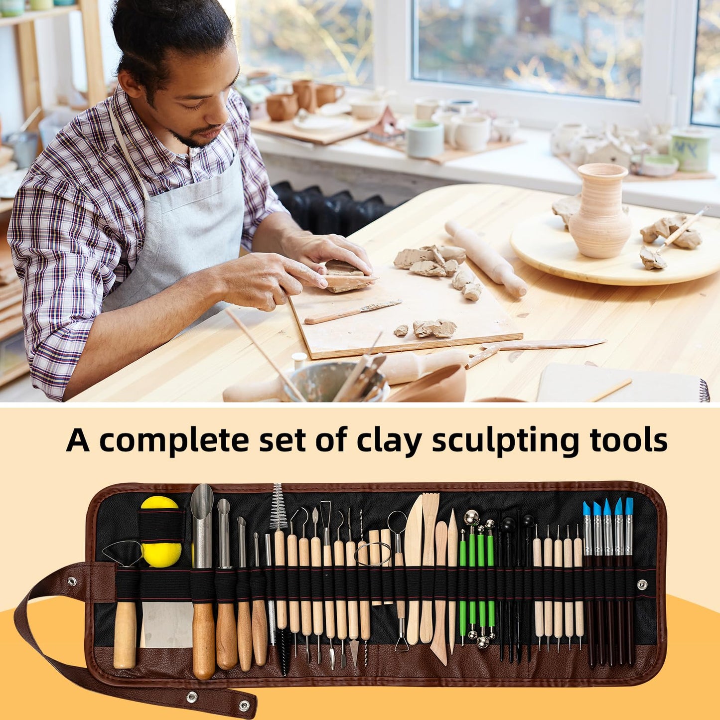 42 PCS Clay Tool, Clay Sculpting Tools Kit, Pottery Tools Can be Used for Stippling, Carving, Molding, and Shaping Clay Crafts, for Beginners, Hobbyists, Artists