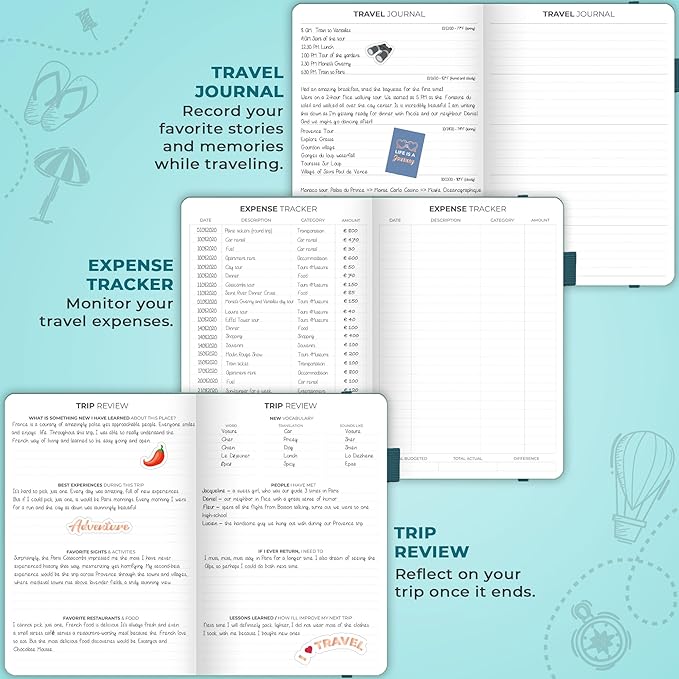 Clever Fox Travel Journal - Itinerary Travel Planner Organizer for Women, Men and Couples, Travel Log Journal, Lasts 5 Trips, A5 (Aquamarine, A5 (5.8" x 8.3"))
